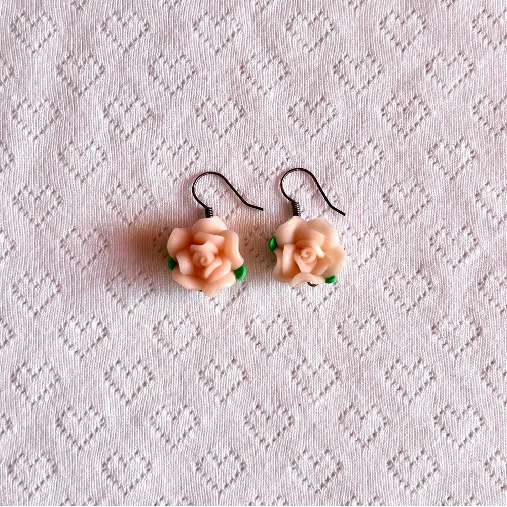 handmade pink rose earrings